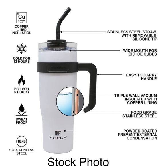 HYDRAFLOW 40oz Capri Stainless Steel Insulated Tumbler Straw Sip Lid Brown #499 - Picture 8 of 13